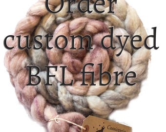 Custom dyed: 200g BFL hand dyed fibre tops