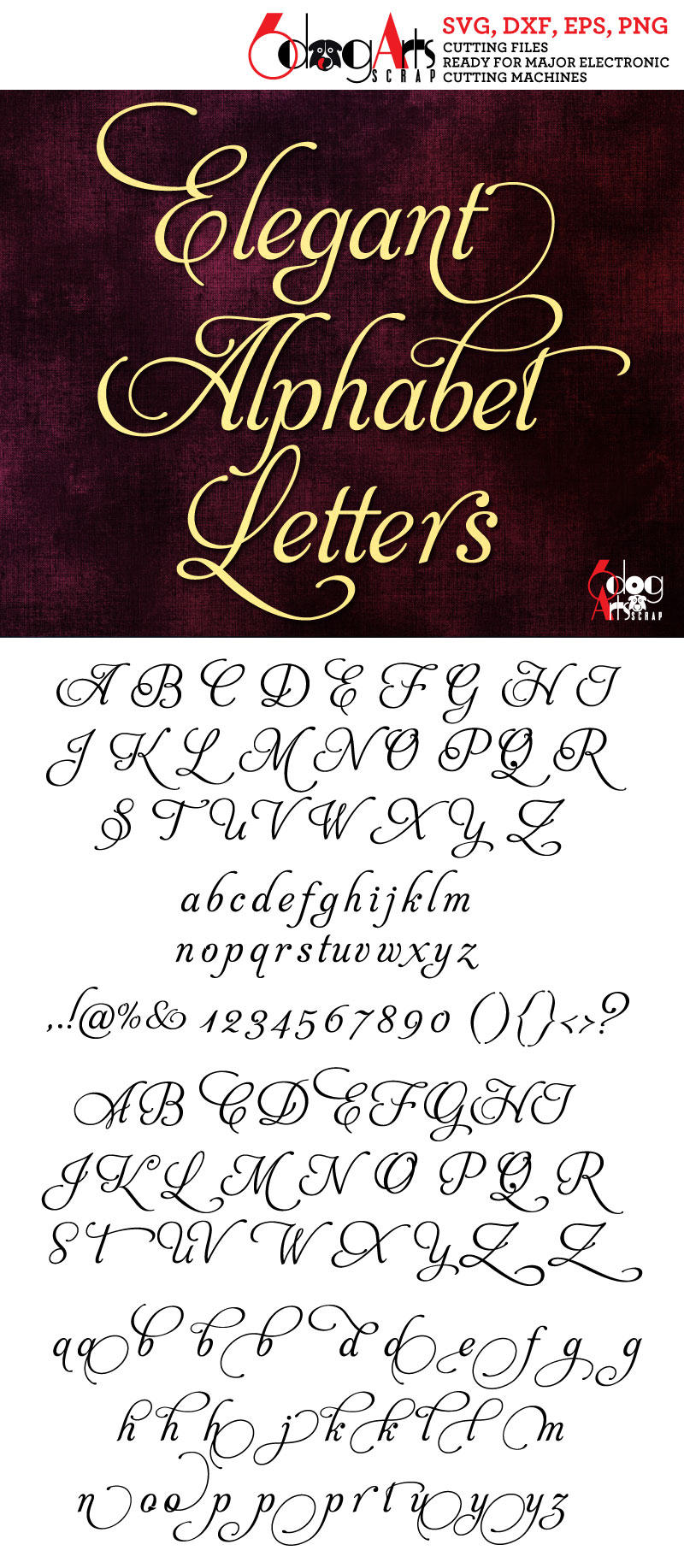 Elegant Script Alphabet SVG DXF Vector Cut Files Monogram