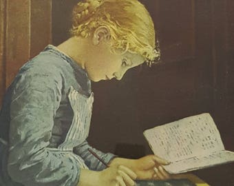 Antique Framed Print - Girl Studying