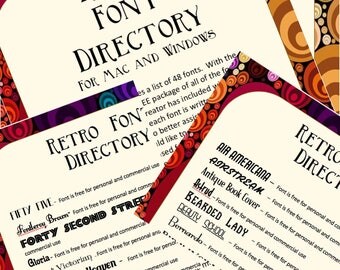 Digital Font Directory With 48 FREE Digital Retro Fonts Included - Wedding Fonts Instant download Card Fonts