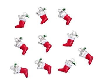 1 breloques chaussette de noel argent, breloque noel 17X15 mm SOUS 15 JOURS