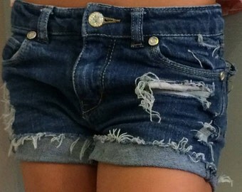 Size 6 hand distressed dark wash denim jeans
