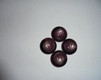Set of 4 round 18 mm vintage purple plastic buttons