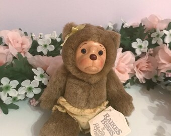 Raikes Bears Mini Wooden Face Toy ~ 1990's vintage