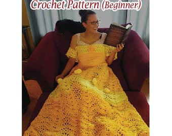 Princess Dress Blanket, Crochet pattern, US and UK Beginner. Printable download