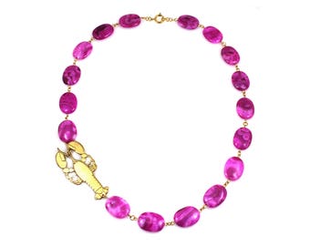Lobster Necklace, Agate Necklace, Fuchsia Statement Necklace, Lobster Jewelry, Agate Jewelry, Hot Pink Necklace, Statement Jewelry, Lobsters