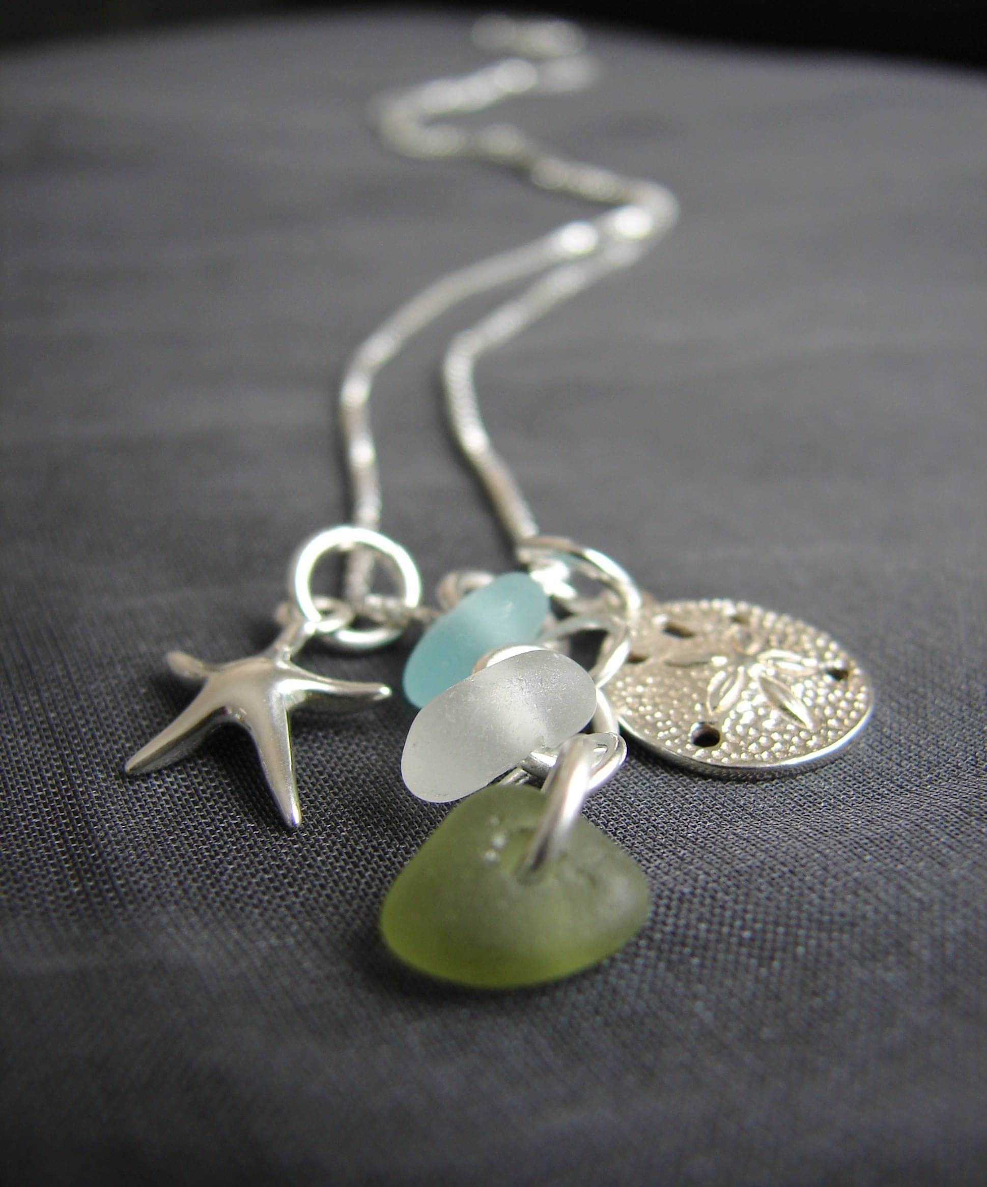 Genuine Sea Glass Necklace / aqua seaglass jewelry / beach