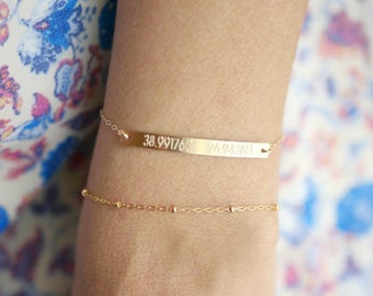 Coordinate Bracelet Gold | Longitude Latitude Bracelet | Personalized Bar Bracelet | Gold, Rose Gold or Sterling Silver