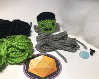 Mini Frankenstein Monster Amigurumi Crochet DIY Kit - Pattern Plus Materials for this Spooky Adorable Haunted Halloween Decoration