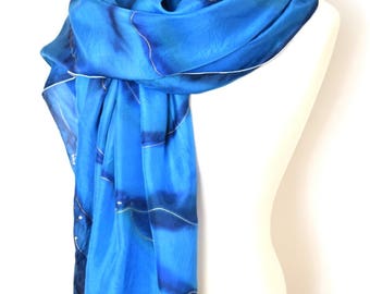 Navy blue scarf, large silk scarf, everyday silk scarf