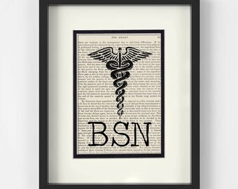BSN Gift for Nurse - BSN over Vintage Medical Book Page - BSN Graduation Gift, Nursing Pinning Ceremony, Nurse Appreciation, Nurse Gift