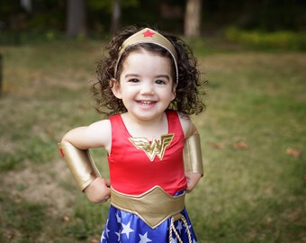 Wonder Woman Dress - Girls Custom Made Costume, Super Hero inspired Costume, Girls Sizes, Halloween Costumes for Girls