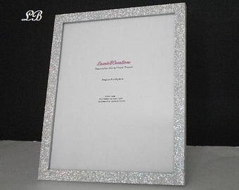 SILVER GLITTER Picture Frame -Decorative, Super Sparkling Octagon/Prisma Glitter - for 8 x 10 photos or info