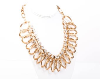 Vintage Oval Link Rhinestone Statement Necklace