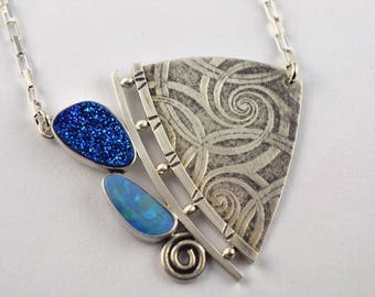 Druzy Necklace - Opal Necklace - Oxidized Necklace - Metalsmith Necklace