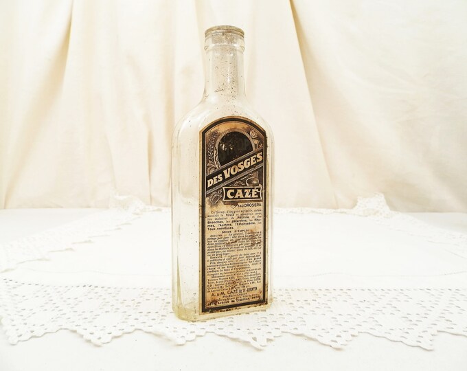 Antique French Cough Syrup "Sirop des Vosges Cazé" Glass Bottle with Original Paper Label, Apothecary Collecting, Belle Epoque France