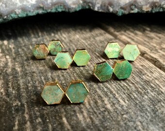 Turquoise Stud Earrings Gold,Turquoise Earrings Gold,Turquoise Studs Hexagon,Turquoise Studs,Turquoise Post Earrings,Turquoise Jewelry,Studs