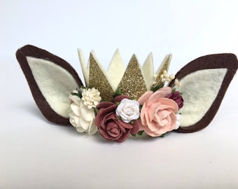 NEW || Fawn Crown || Woodlands Collection || mini gold glitter felt crown || birthday crown || photo prop || baby crown || newborn - child
