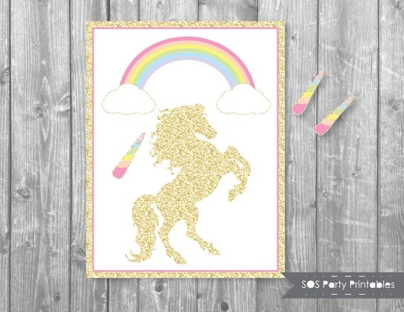pin the horn on the unicorn glitter unicorn game rainbow