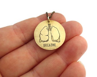 BREATHE - Etched Anatomical Lungs brass necklace