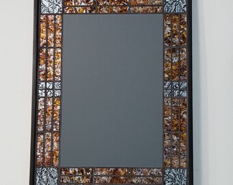 FRAMED Stained Glass Mosaic Mirror, Black, Silver, and Copper
