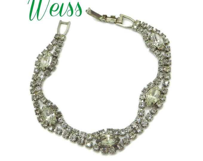 Weiss Marquise Bracelet - Vintage Rhinestone Bracelet - Double Row Chaton Marquise Rhinestones Bridal Jewelry, Gift for Her