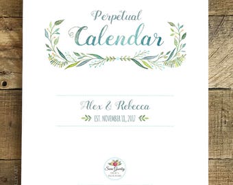 Personalized Large Floral Watercolor Birthday Calendar, Perpetual Calendar, Wedding Guest Book, Botanical Hand Painted Illustration