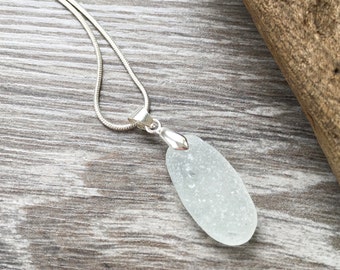 Natural sea glass pendant, Cornwall beach glass necklace, ocean, mermaids tears, sea glass jewelry, birthday gift for her, wife, girlfriend