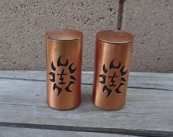 Vintage Copper Gregorian Salt And Pepper Shakers, Sun Face Copper Salt And Pepper Shaker, Copper Kitchen