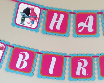 Trolls Birthday Banner - Trolls Banner - Trolls Birthday sign - Birthday Banner - Handmade Banner - Trolls Name Banner - Trolls party supply