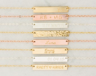 Gold, Rose Gold or Silver Bar Necklace, Custom Gold Bar, Engraved Necklace, Customized Name Bar Necklace, Personalized Gold Bar Necklace