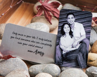 Metal Photo Wallet Card- Custom Imprinting & Photo Printing Included ( Keepsake Card, Personalized Wallet Insert , Military Gift )