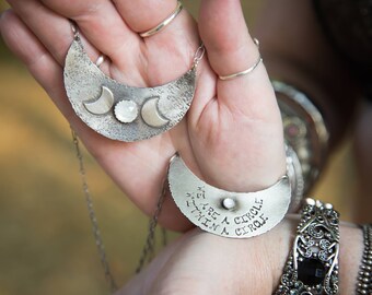 Triple Moon Goddess Necklace, Wiccan Chant Jewelry, We are Circle, Pagan Jewelry, Moonstone Necklace, Reversible Necklace, Wicca necklace