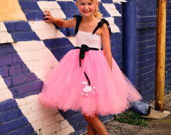 Pink Poodle Tutu Dress, Girls Tutu Dress, Baby Tutus, Poodle Skirt, Halloween Costume, 1950's Theme, Girls Costume, Poodle Dress