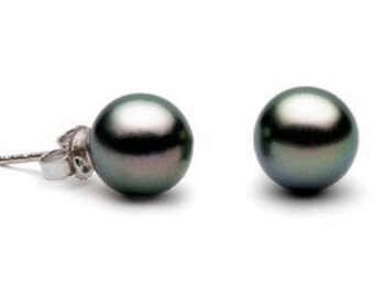 Paire de boucles d'Oreilles de perles de culture de Tahiti 9 à 10 mm