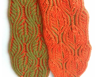 Scarf Knitting Pattern - Two Color Brioche Stitch in aran weight yarn
