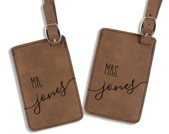 Mr and Mrs Luggage Tags - Personalized Luggage Tags - Wedding Gift - Engagement Gift - Leatherette Bag Tag - Custom Gift