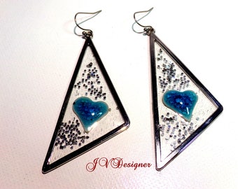 Resin blue Heart Earrings