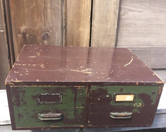 Antique Wood Two Drawer Cabinet