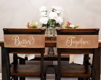Wedding Chair Banners, Better Together Burlap Wedding Sign, Mr and Mrs Wedding Decor, Rustic Wedding, Farmhouse Style Wedding, 538626485