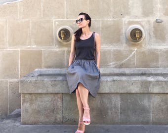 Linen Skirt, Summer skirt, Linen Midi skirt, Linen clothing, Skirt with pockets, Natural linen skirt, Grey linen skirt,Linen Plus size Skirt