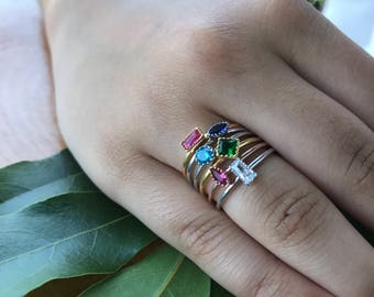 Birthstone Rings, Stackable Ring, Promise Ring, Dainty Ring, Personalized Rings, Tiny Rings, Ring For Her, Chirstmas Gift, Silver Ring,