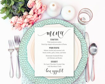 Wedding Menu Template, Wedding Reception Signs, Printable Table Menu, Printable Wedding Menu, Menu Download, Custom Menu Cards, Menu Sign