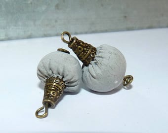 2 beads raw artisan concrete and bronze 20 x 10 mm-beads Bohemian sculpture piece for creating handmade