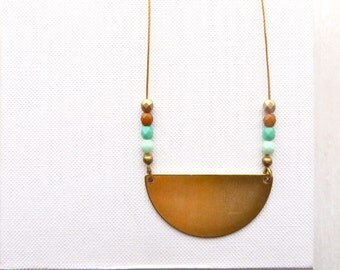 Long Pendant Necklace / Half Moon Pendant / Boho Necklace Long / Beaded Necklace with Pendant / Boho Jewelry / Turquoise Necklace / Modern