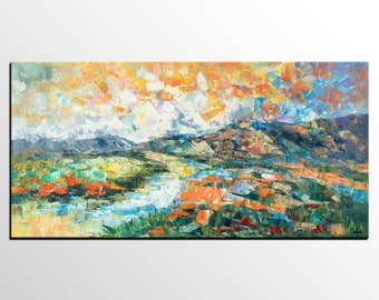 Abstract Painting, Canvas Artwork, Abstract Art, Mountain Landscape Art, Heavy Texture Wall Art, Original Oil Painting, Living Room Wall Art