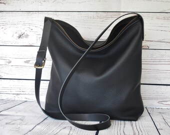 Black leather bag, shoulder bag, black handbag, leather purse, crossbody bag