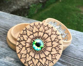 Third eye herb grinder, woodburned grinder