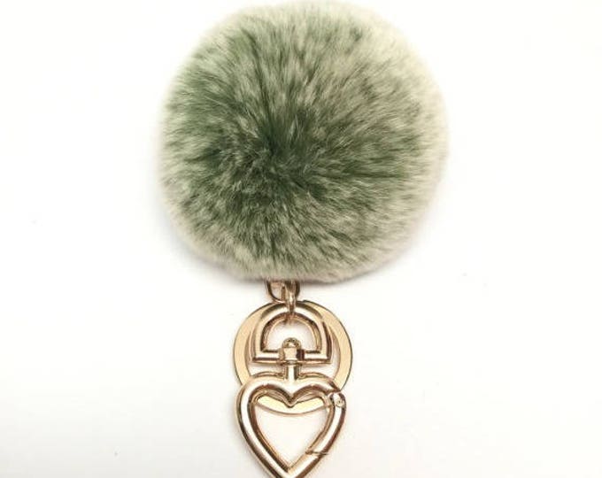 Heart Fur Pompom Keychain Rabbit Fur Ball Bag Green Frost