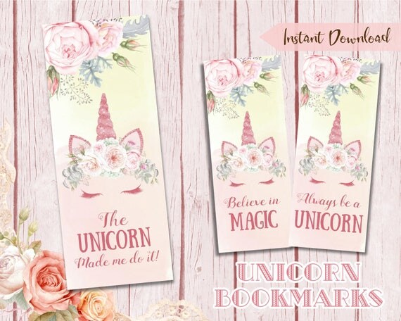 Unicorn Bookmark - Unicorn Quotes - Printable Bookmark - Unicorn Book Gift - Unicorn Printables ...